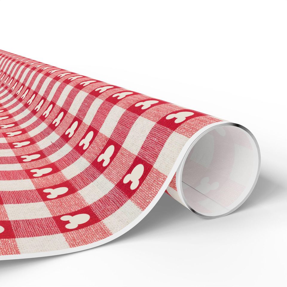 Mickey Christmas Wrapping Paper: Disney Red Gingham Mouse Gift Wrap