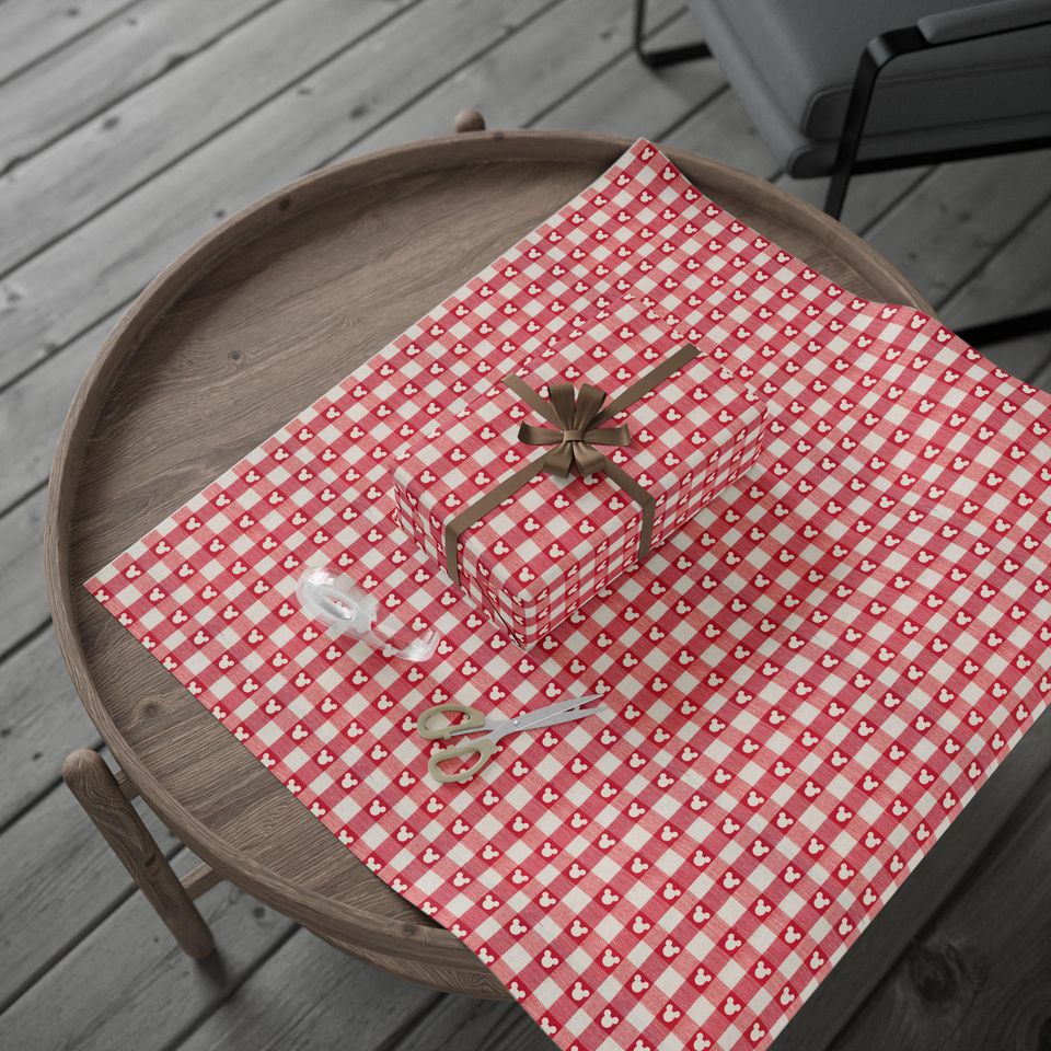 Mickey Christmas Wrapping Paper: Disney Red Gingham Mouse Gift Wrap