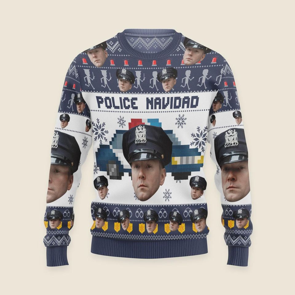 Custom Police Navidad Ugly Sweater, Christmas Photo Ugly Sweater, Christmas Shirt 2025, Custom Christmas Sweater