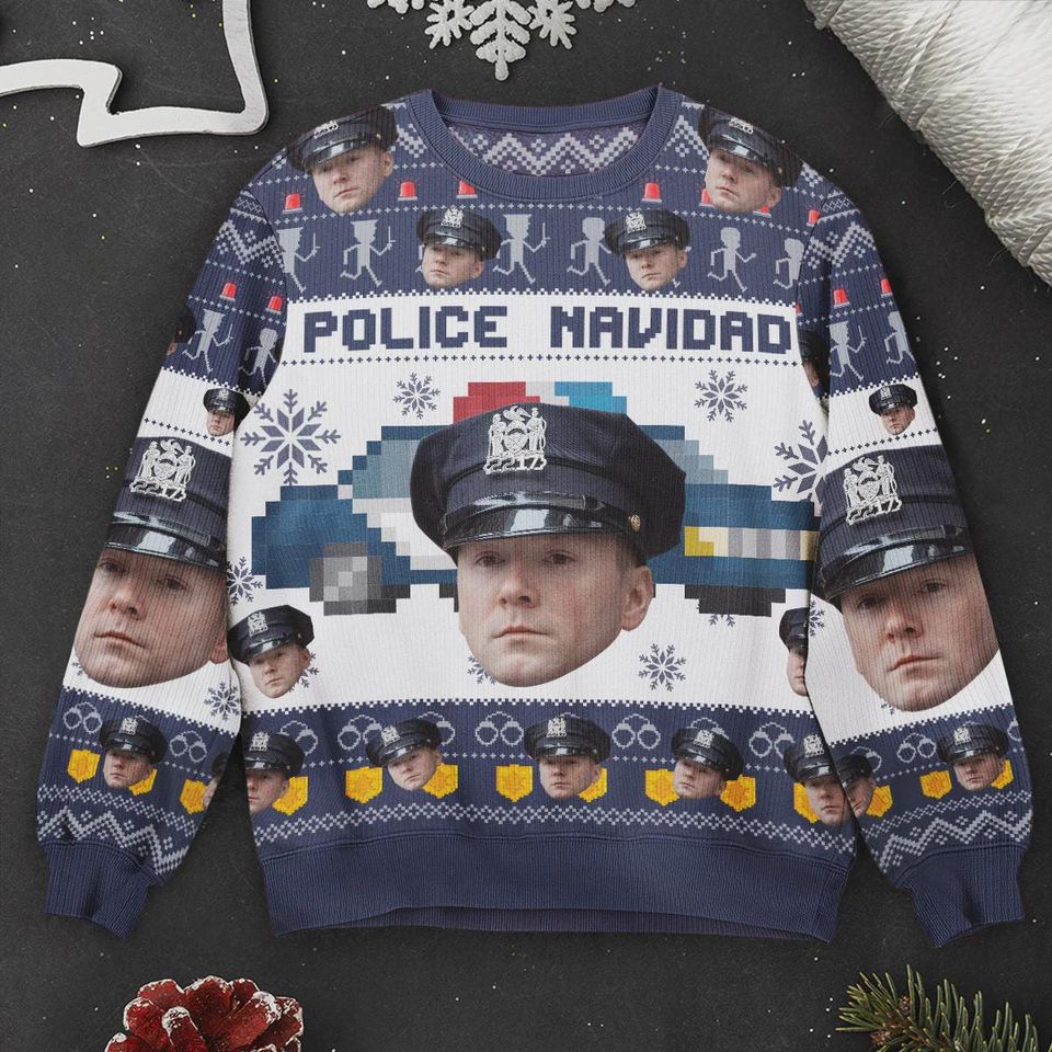 Custom Police Navidad Ugly Sweater, Christmas Photo Ugly Sweater, Christmas Shirt 2025, Custom Christmas Sweater