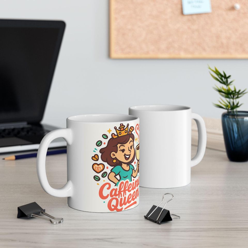 Coffee Queen Mug | Cute Coffee Cup Illustration, Latte Art, Cafe Vibes