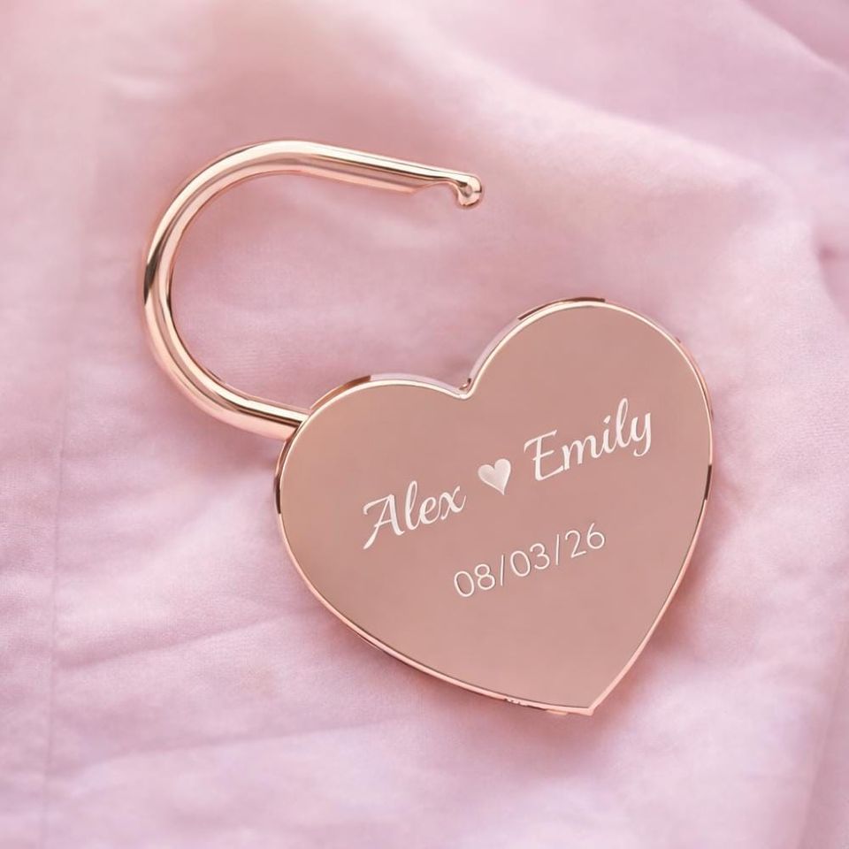 Personalized Engraved Heart Lock, Heart Padlock Anniversary Gift