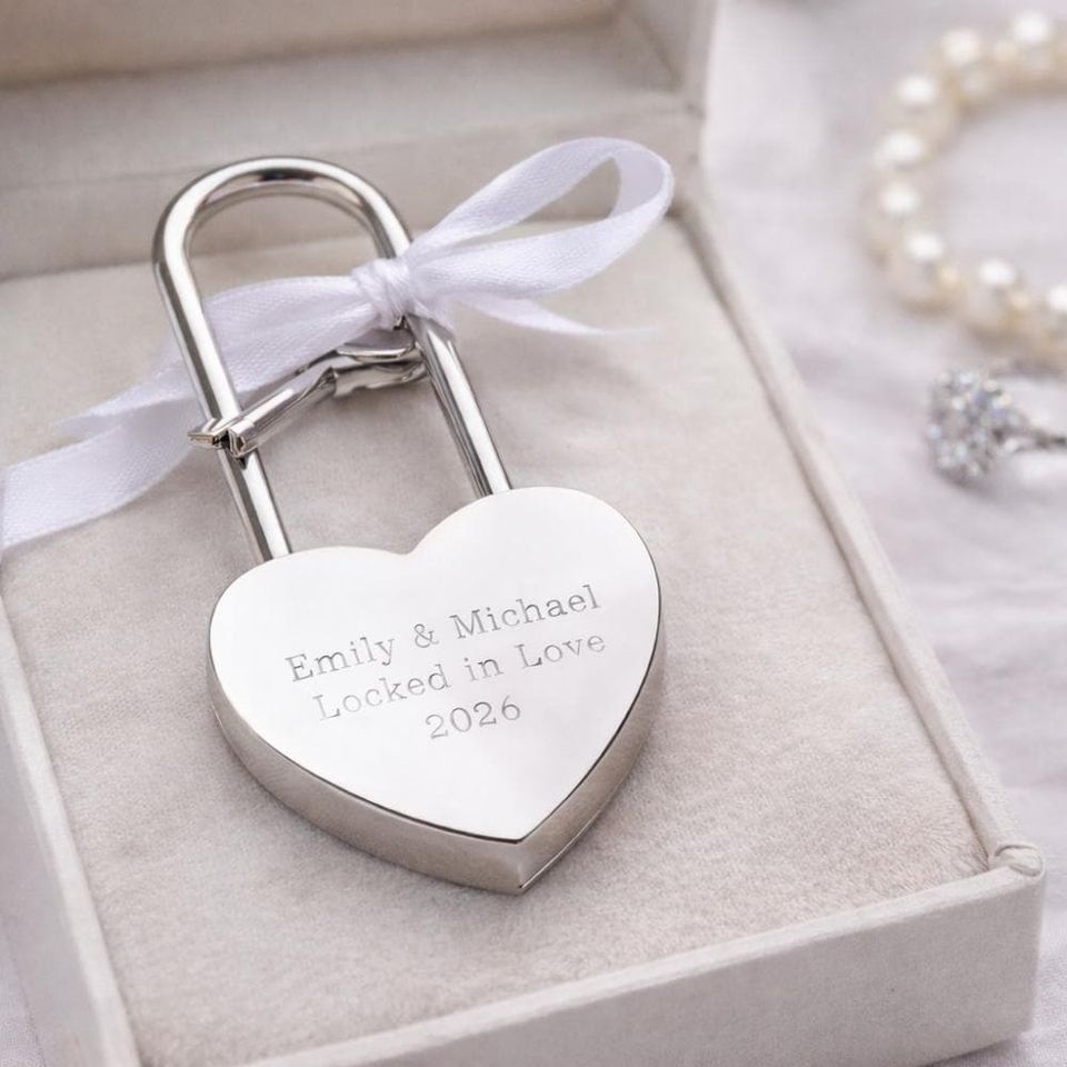 Personalized Engraved Heart Lock, Heart Padlock Anniversary Gift