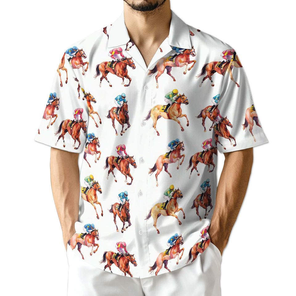 Racehorses Hawaiian Shirt, Horse Racing Aloha Shirt, Equestrian Button Down Summer Shirt Unisex S5XL