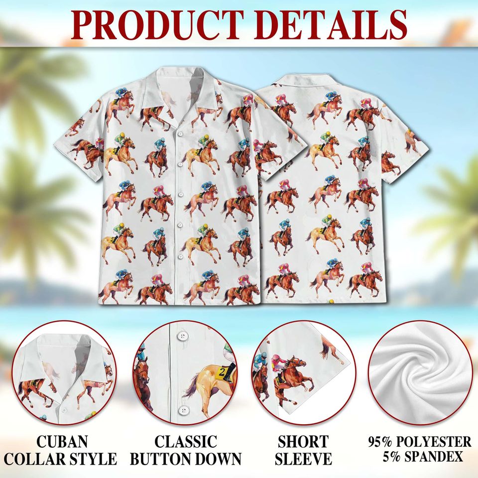 Racehorses Hawaiian Shirt, Horse Racing Aloha Shirt, Equestrian Button Down Summer Shirt Unisex S5XL