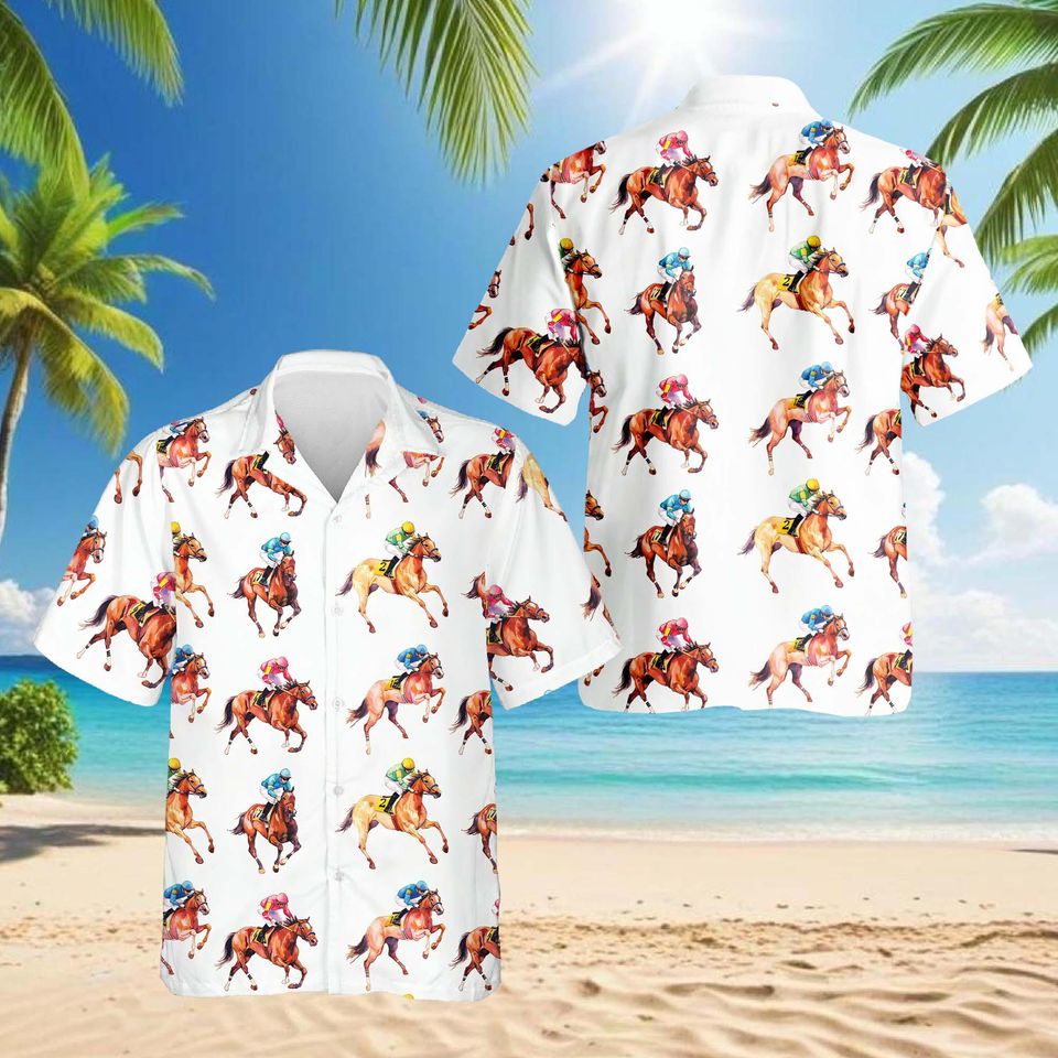 Racehorses Hawaiian Shirt, Horse Racing Aloha Shirt, Equestrian Button Down Summer Shirt Unisex S5XL