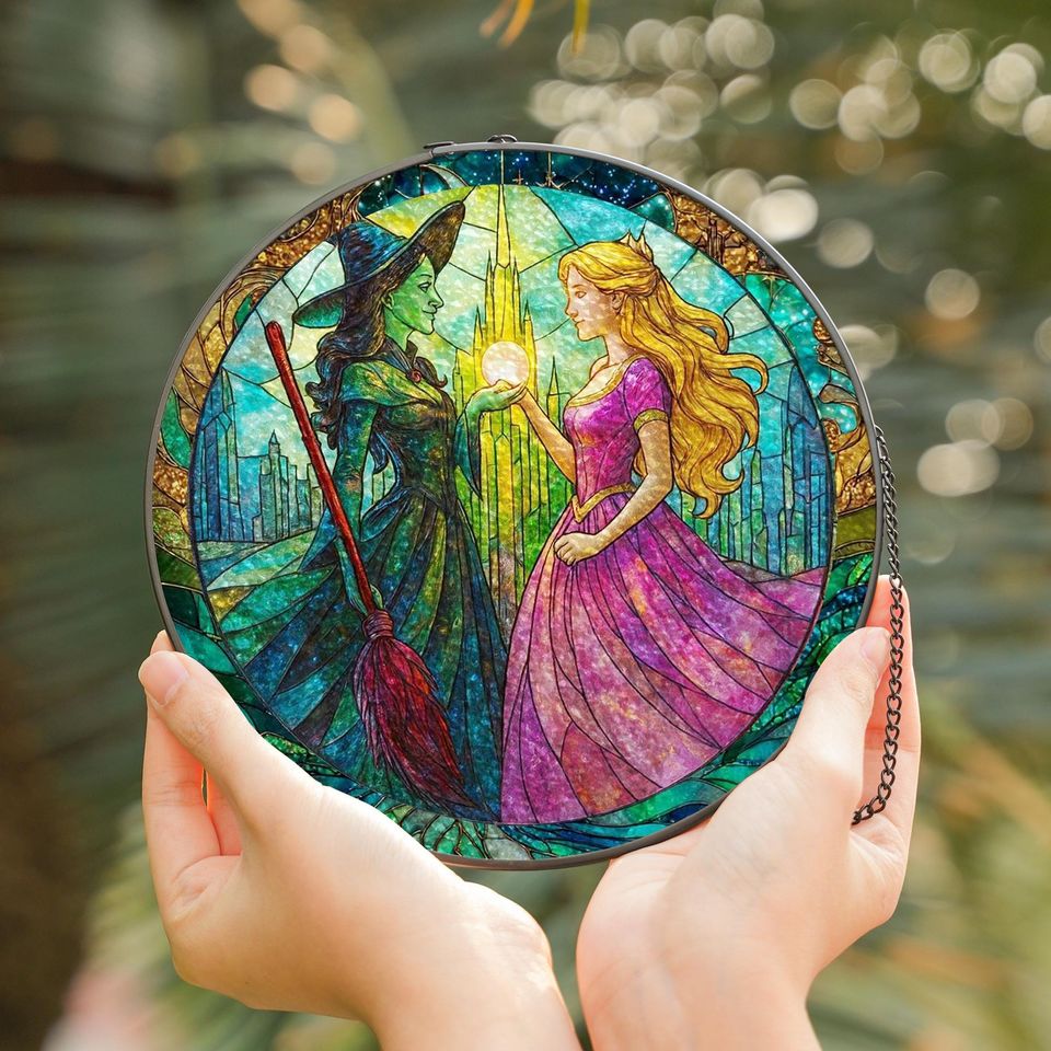 Elphaba and Glinda Wicked Stained Glass Effect Christmas Ornament, Wicked Acrylic Ornament