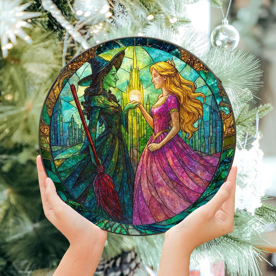 Elphaba and Glinda Wicked Stained Glass Effect Christmas Ornament, Wicked Acrylic Ornament