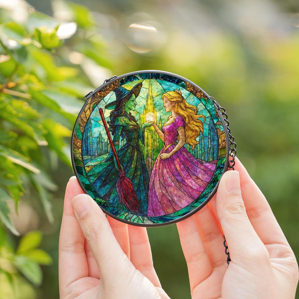 Elphaba and Glinda Wicked Stained Glass Effect Christmas Ornament, Wicked Acrylic Ornament