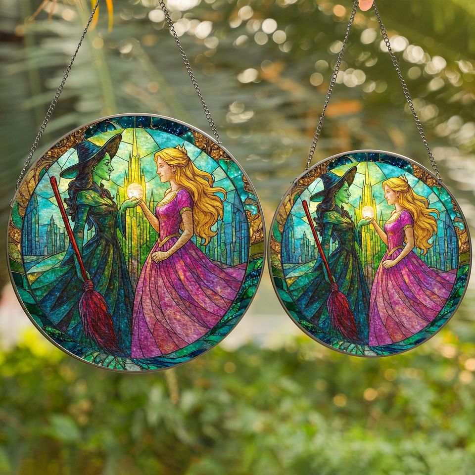 Elphaba and Glinda Wicked Stained Glass Effect Christmas Ornament, Wicked Acrylic Ornament