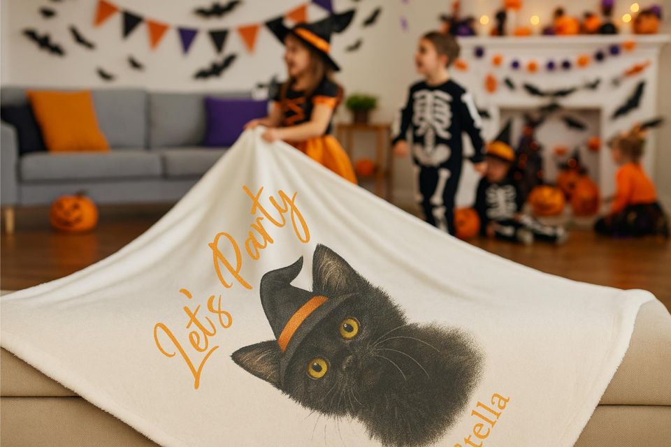 Custom Halloween Pet Portrait Blanket: Personalized Fleece Throw