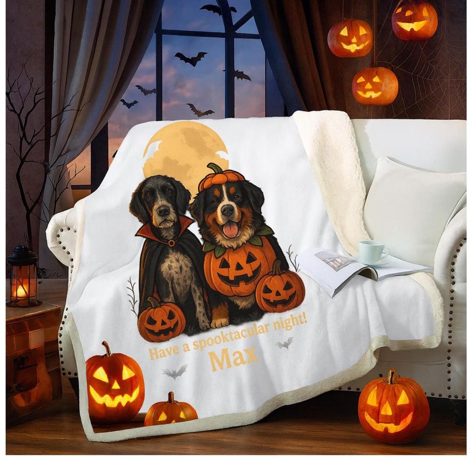 Custom Halloween Pet Portrait Blanket: Personalized Fleece Throw