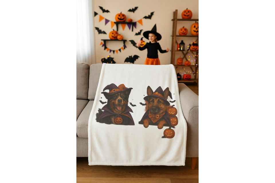Custom Halloween Pet Portrait Blanket: Personalized Fleece Throw