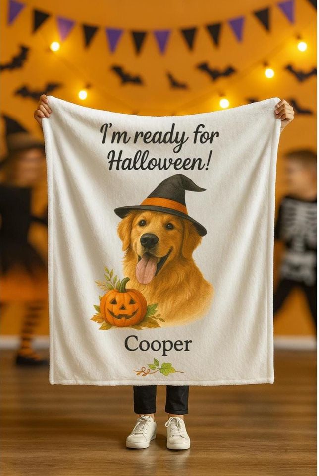 Custom Halloween Pet Portrait Blanket: Personalized Fleece Throw