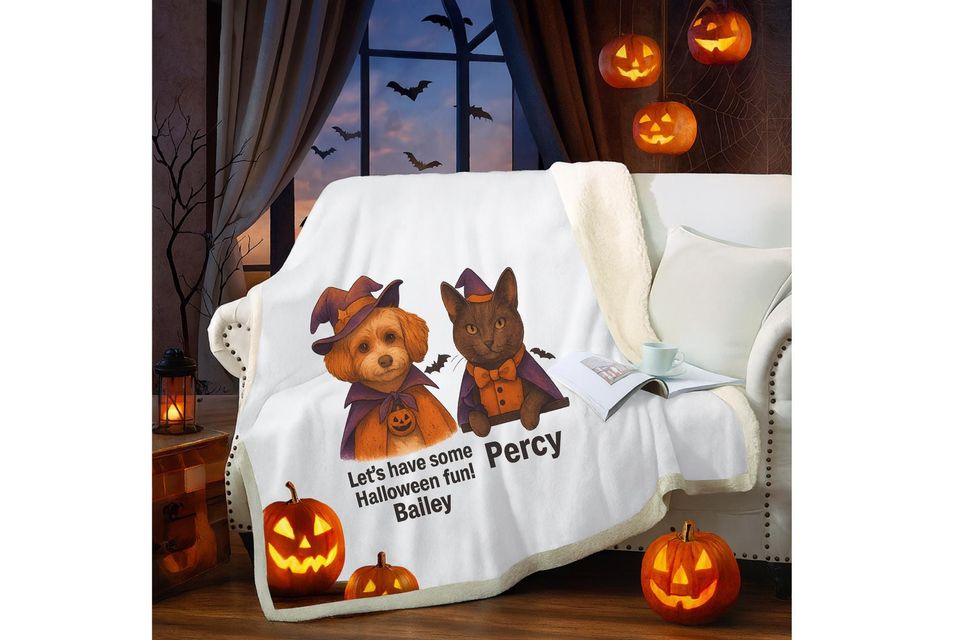 Custom Halloween Pet Portrait Blanket: Personalized Fleece Throw
