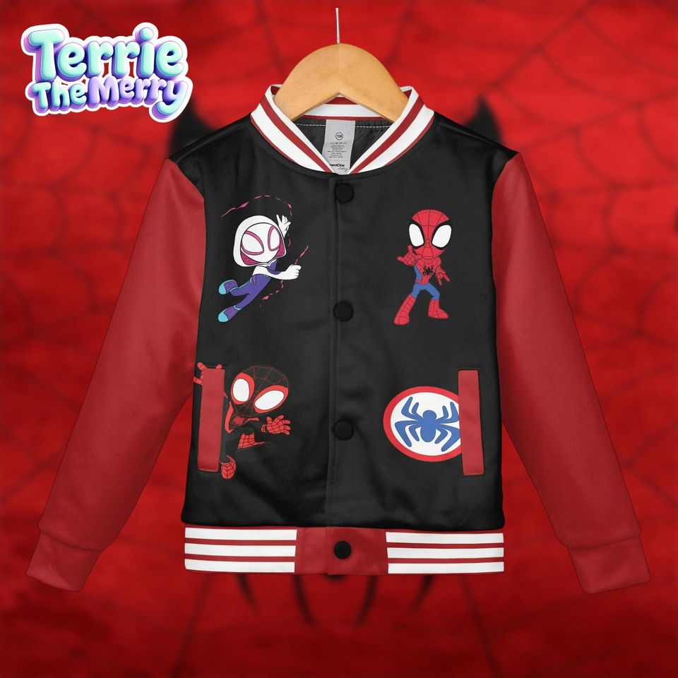 Spidey and His Amazing Friends Varsity Jacket, Kids Spiderman Baseball Jacket