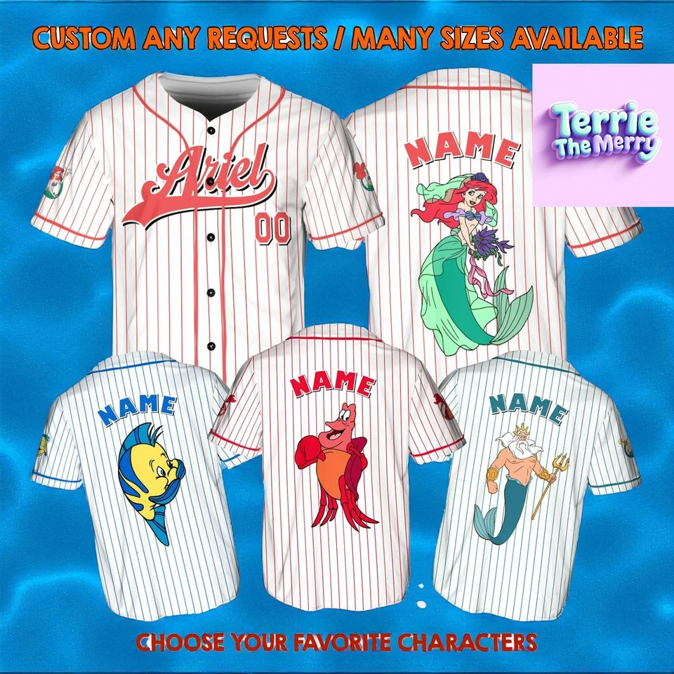 Custom Mermaid Baseball Jersey  Personalized Name & Number Family Matching Outfit