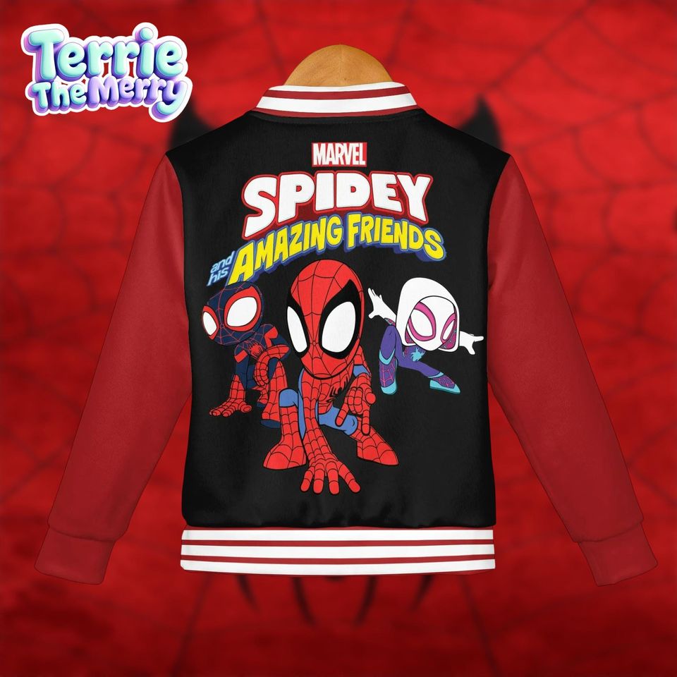 Spidey and His Amazing Friends Varsity Jacket, Kids Spiderman Baseball Jacket