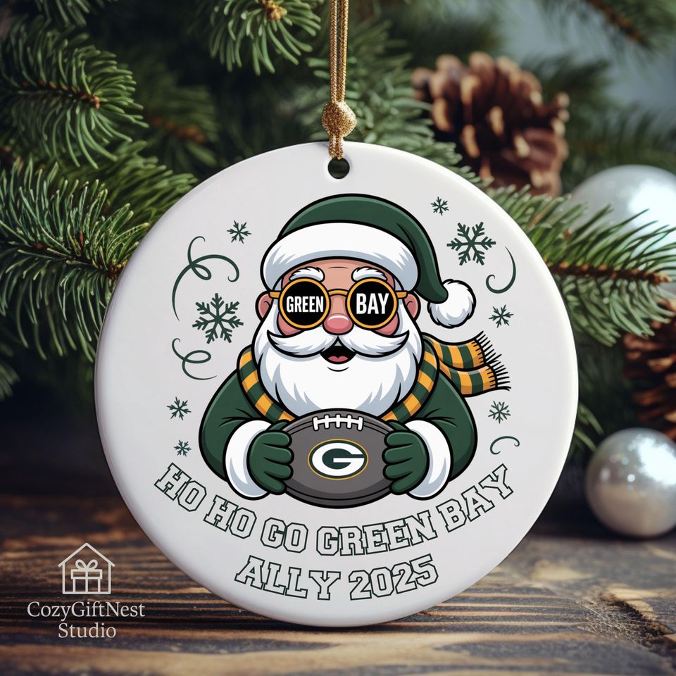 Green Bay Christmas Ornament  Personalized Santa Football Keepsake