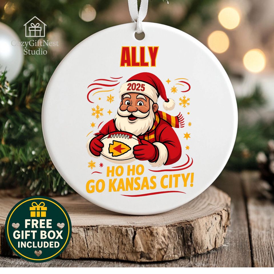 Kansas City Christmas Ornament  Personalized Santa Football Keepsake