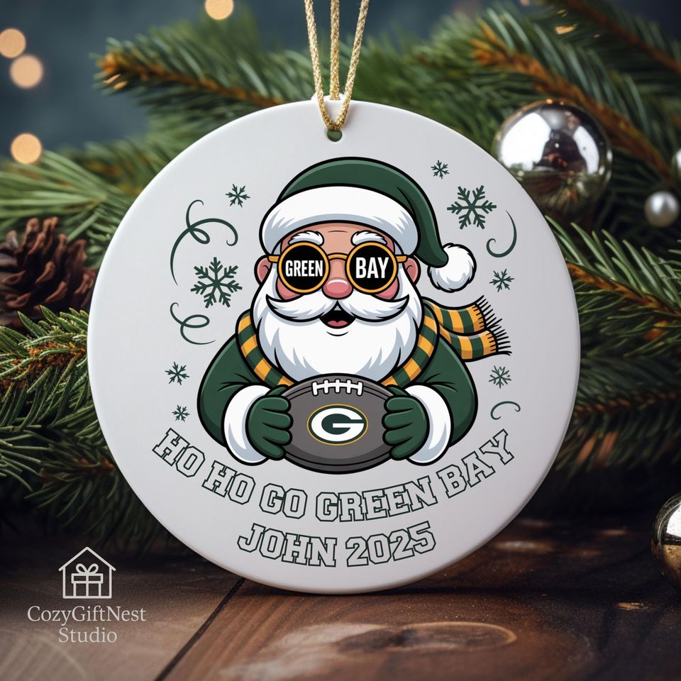 Green Bay Christmas Ornament  Personalized Santa Football Keepsake