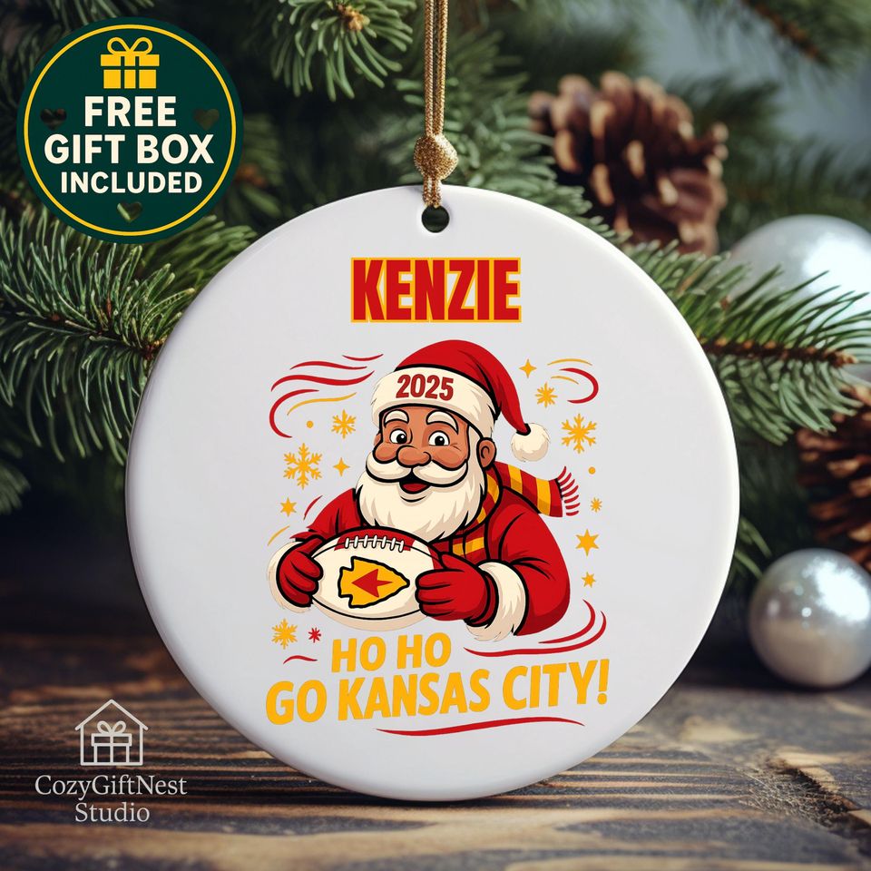 Kansas City Christmas Ornament  Personalized Santa Football Keepsake