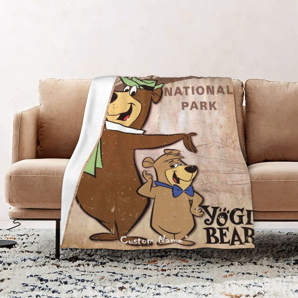 Personalized Yogi Bear Fleece Blanket with Name for Kids