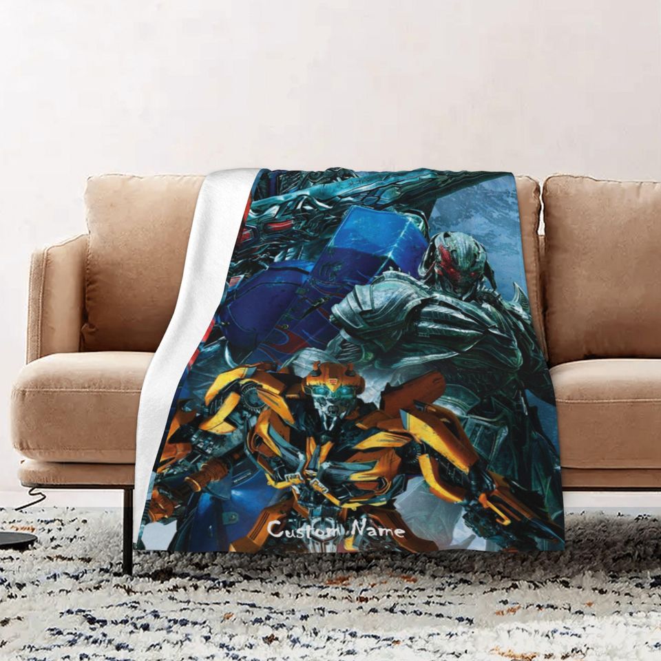 Personalized Transformers Fleece Blanket with Name | Custom Cartoon Themed Flannel Blanket for Kids