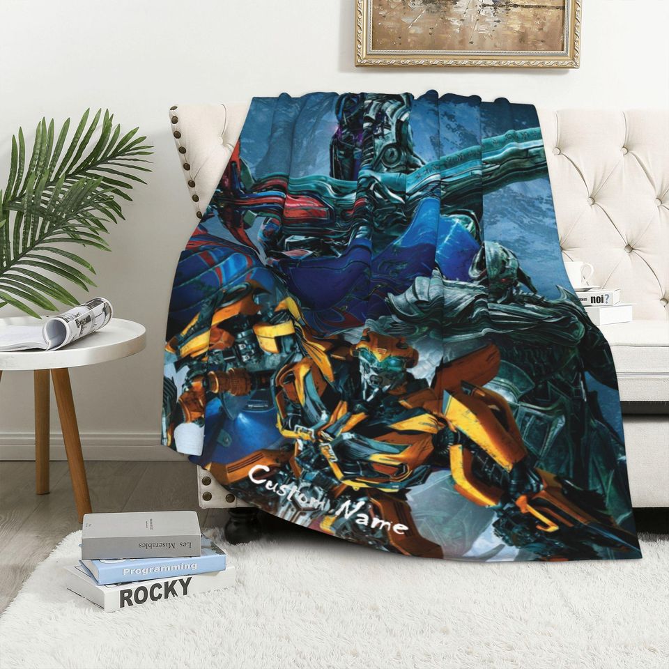Personalized Transformers Fleece Blanket with Name | Custom Cartoon Themed Flannel Blanket for Kids