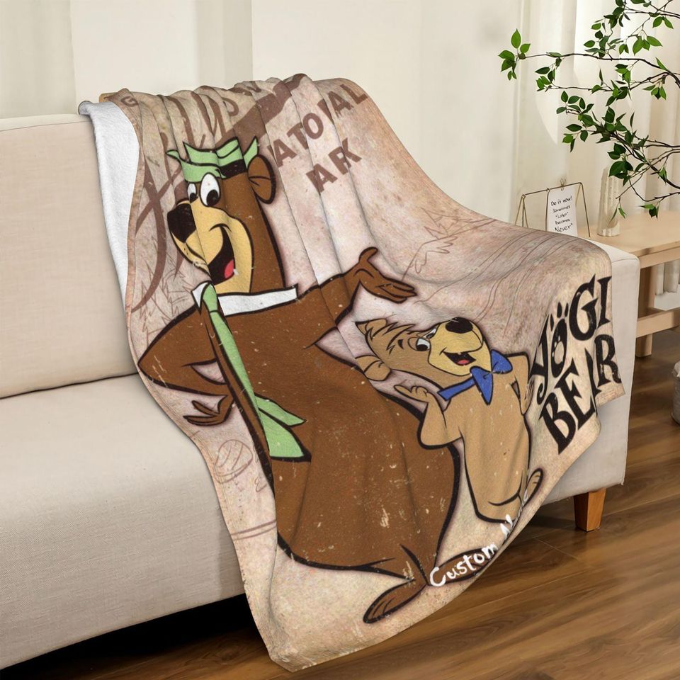 Personalized Yogi Bear Fleece Blanket with Name for Kids