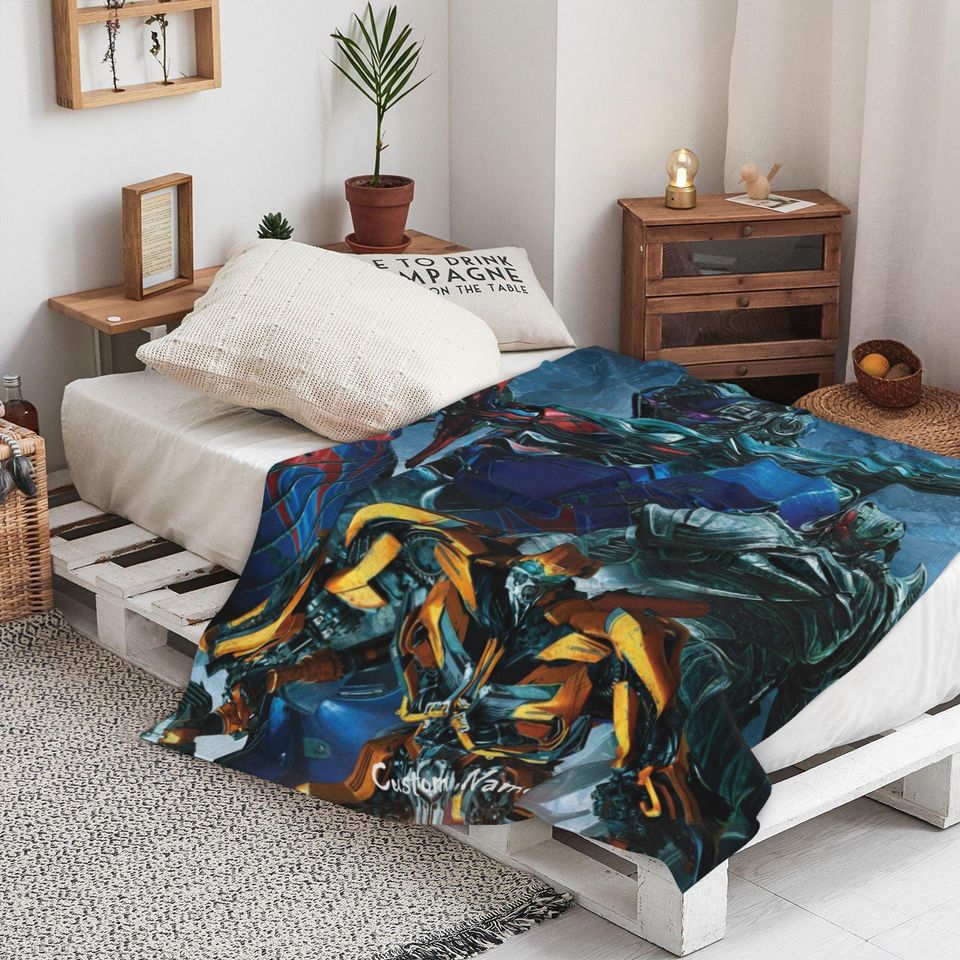 Personalized Transformers Fleece Blanket with Name | Custom Cartoon Themed Flannel Blanket for Kids
