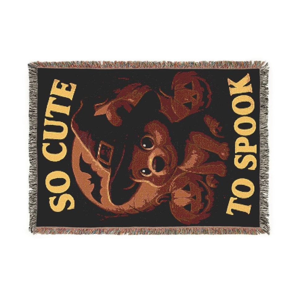 Vintage Halloween Woven Blanket: Witch Bear Ghost Horror
