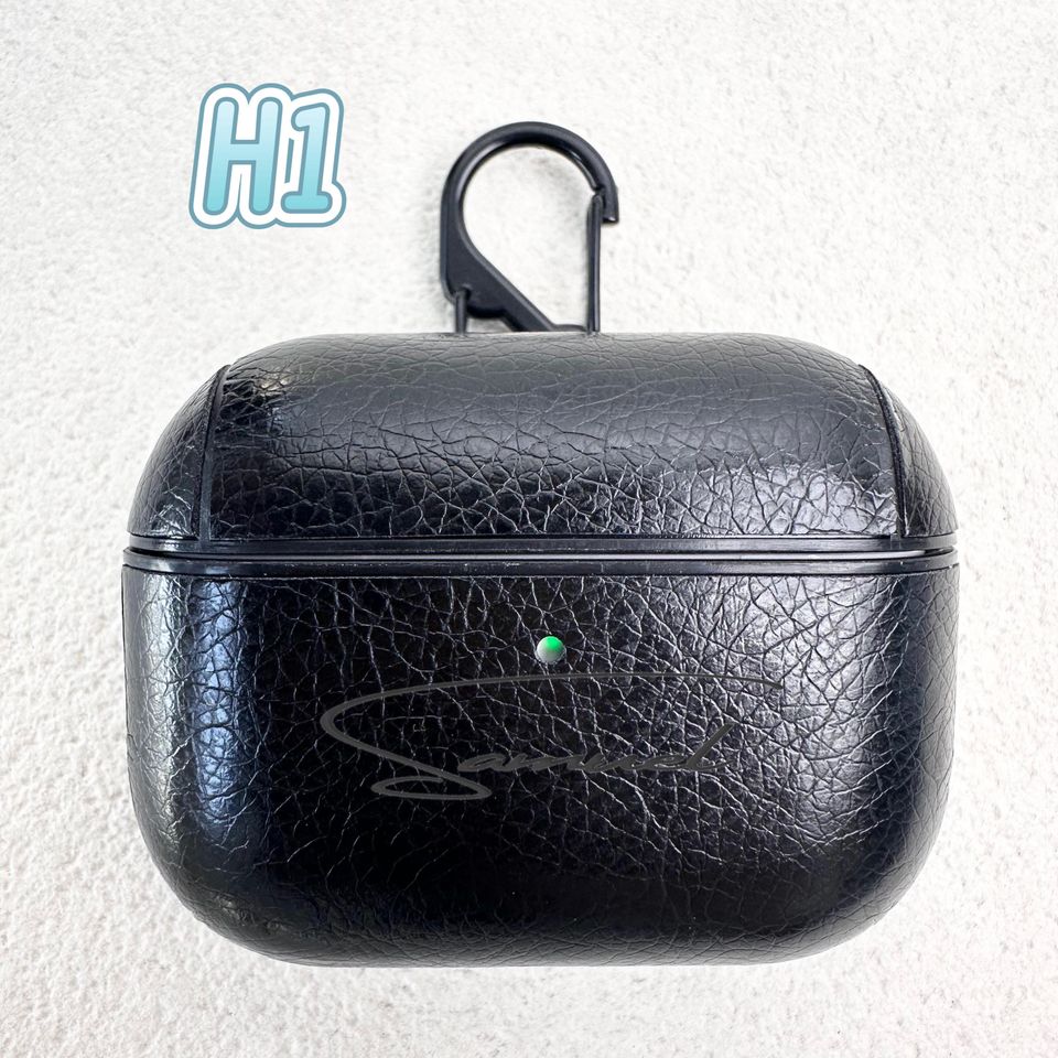 Personalized Leather AirPods Case with Hook: Engraved Monogram