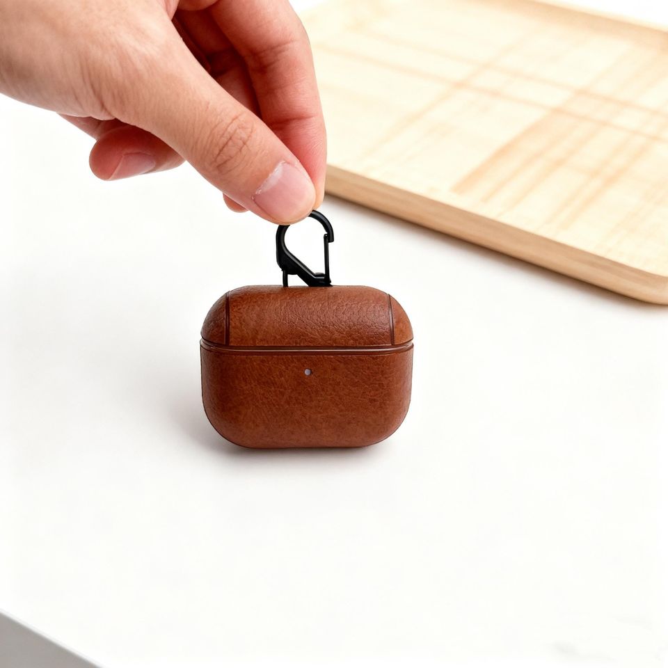 Personalized Leather AirPods Case with Hook: Engraved Monogram