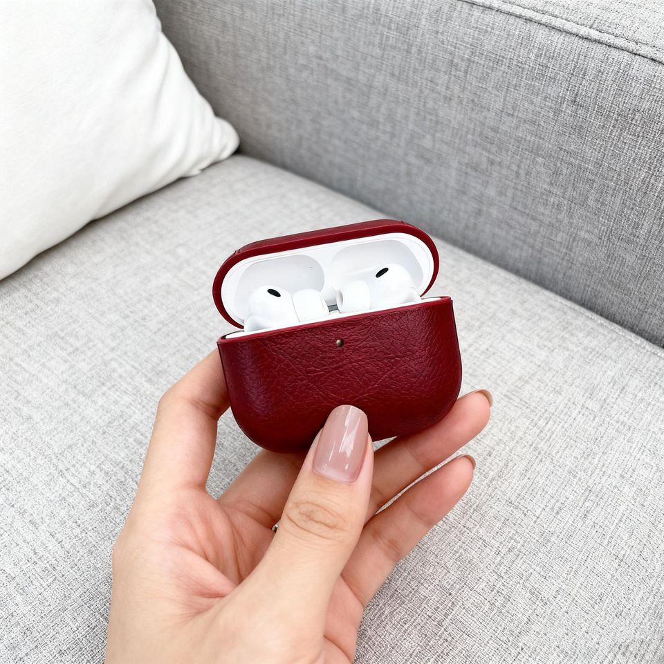 Personalized Leather AirPods Case with Hook: Engraved Monogram