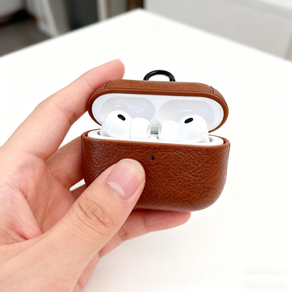 Personalized Leather AirPods Case with Hook: Engraved Monogram
