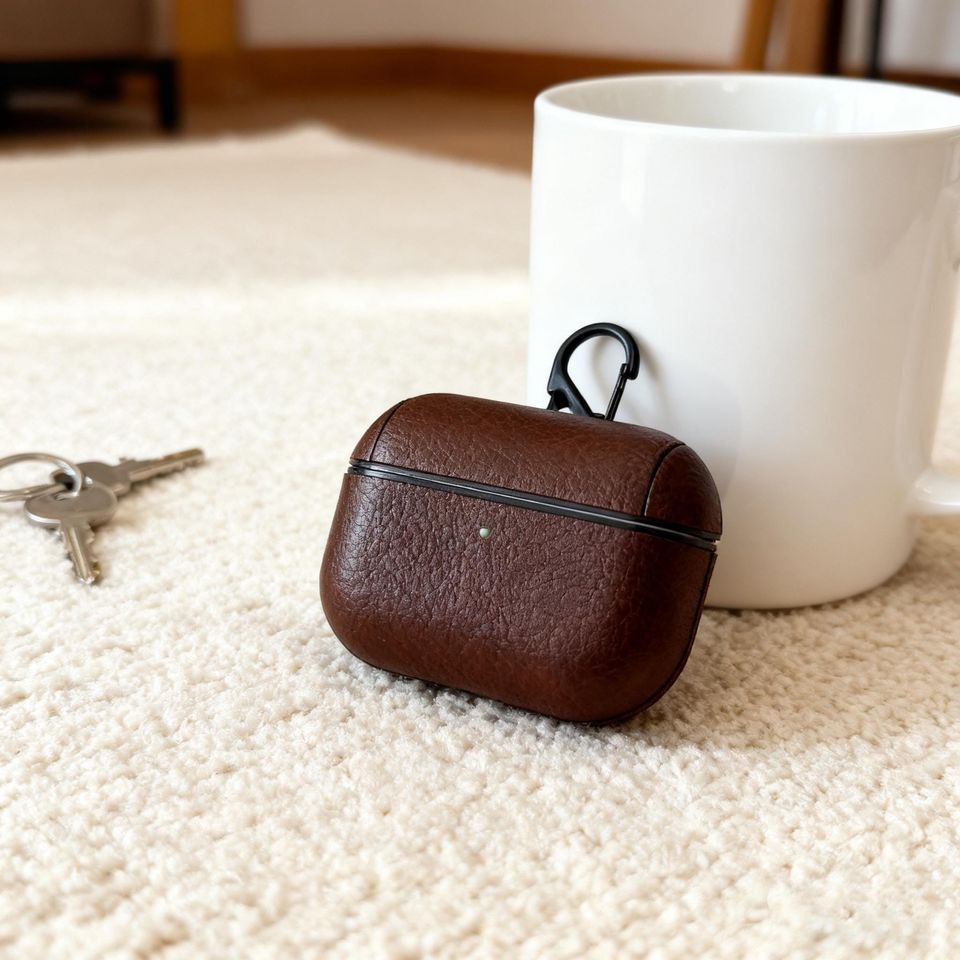 Personalized Leather AirPods Case with Hook: Engraved Monogram