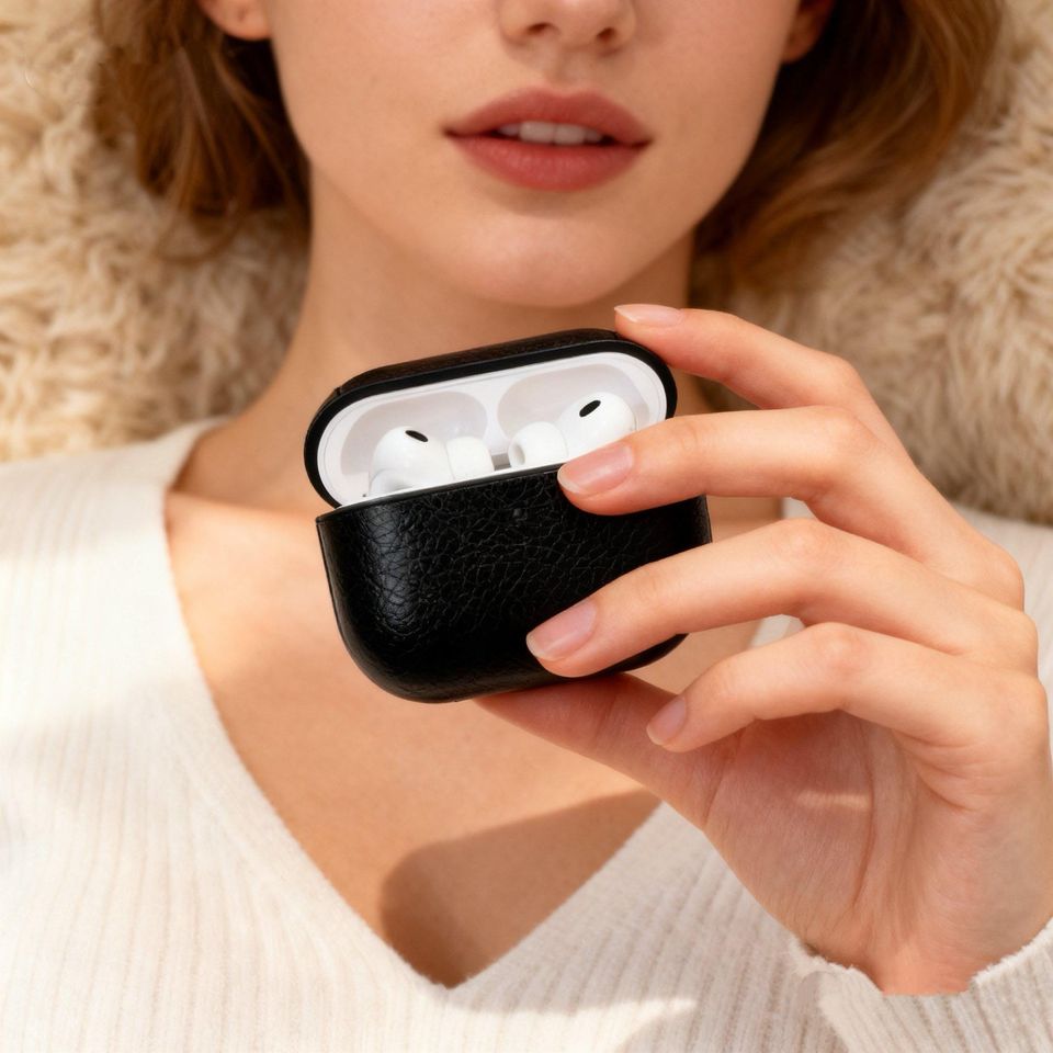 Personalized Leather AirPods Case with Hook: Engraved Monogram