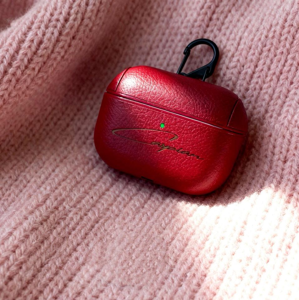 Personalized Leather AirPods Case with Hook: Engraved Monogram