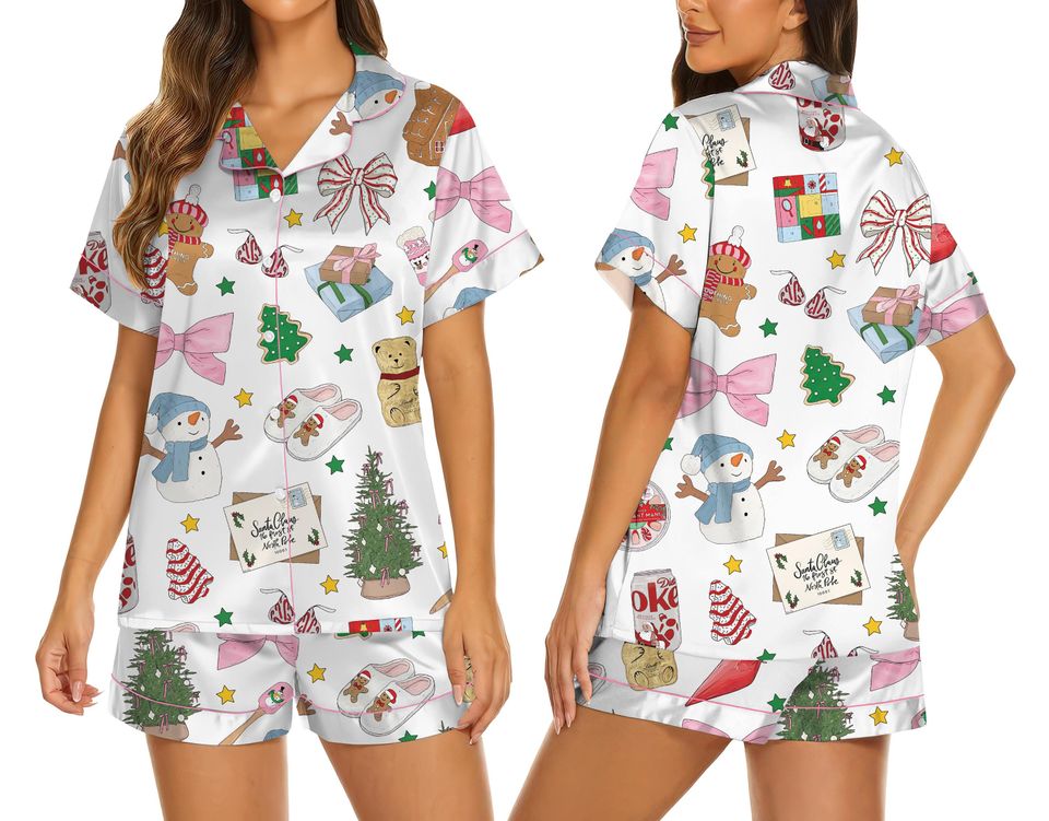 Gingerbread Man & Snowman Christmas Pajamas Set, Classic Holiday PJs, Long Sleeve Family Matching Sleepwear, Xmas Gift Idea