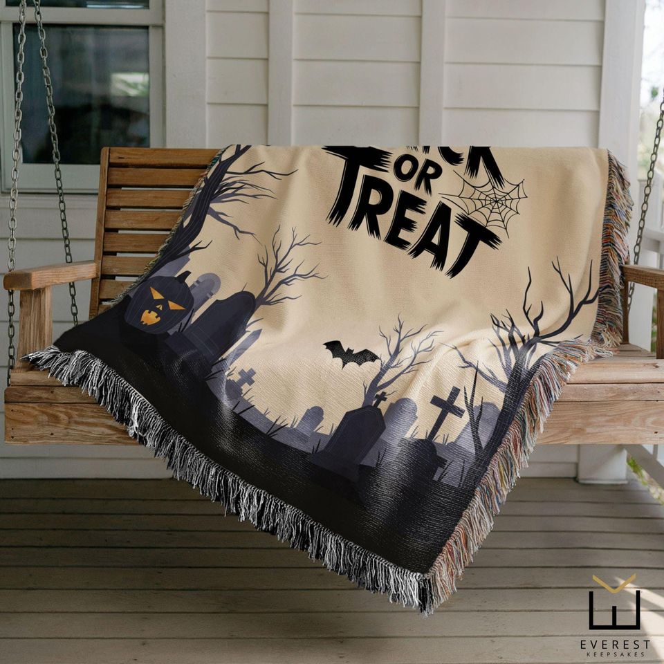 Halloween Woven Blanket: Spooky Graveyard Trick or Treat Throw