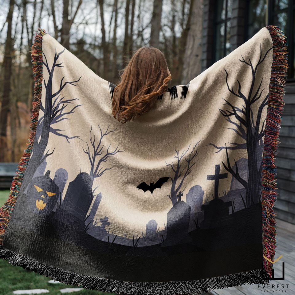 Halloween Woven Blanket: Spooky Graveyard Trick or Treat Throw