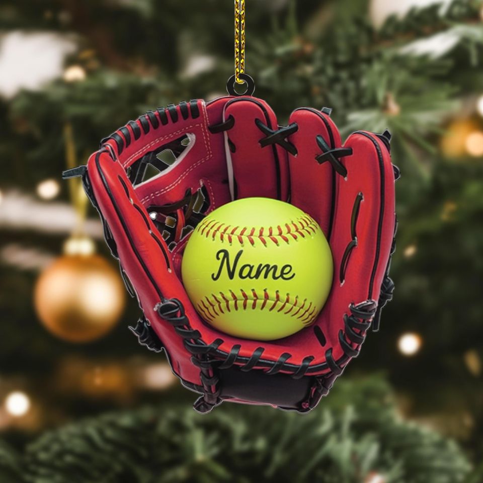 Personalized Baseball Glove Ornament Acrylic | Custom Softball Name Tree Decor | Christmas Gift for Player, Coach, or Sports Fan