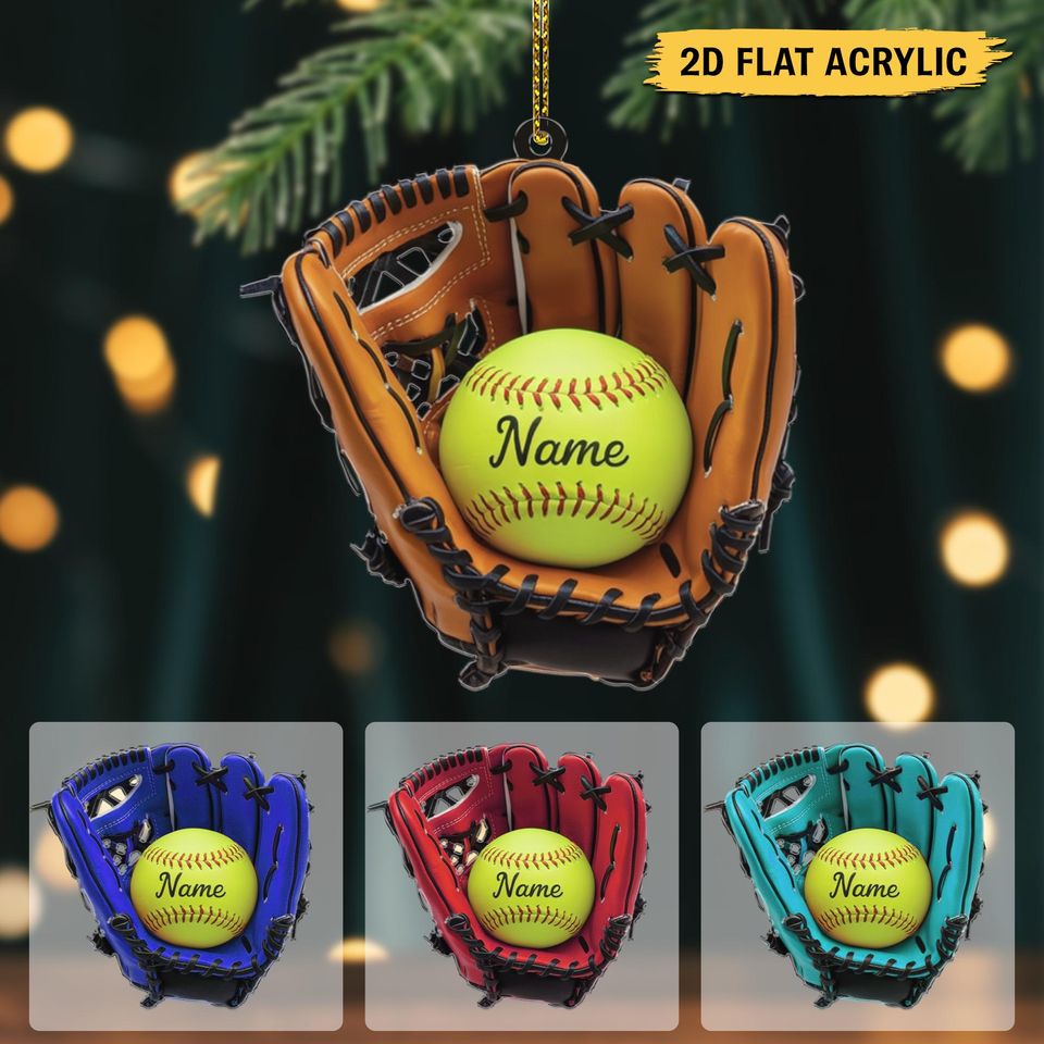 Personalized Baseball Glove Ornament Acrylic | Custom Softball Name Tree Decor | Christmas Gift for Player, Coach, or Sports Fan