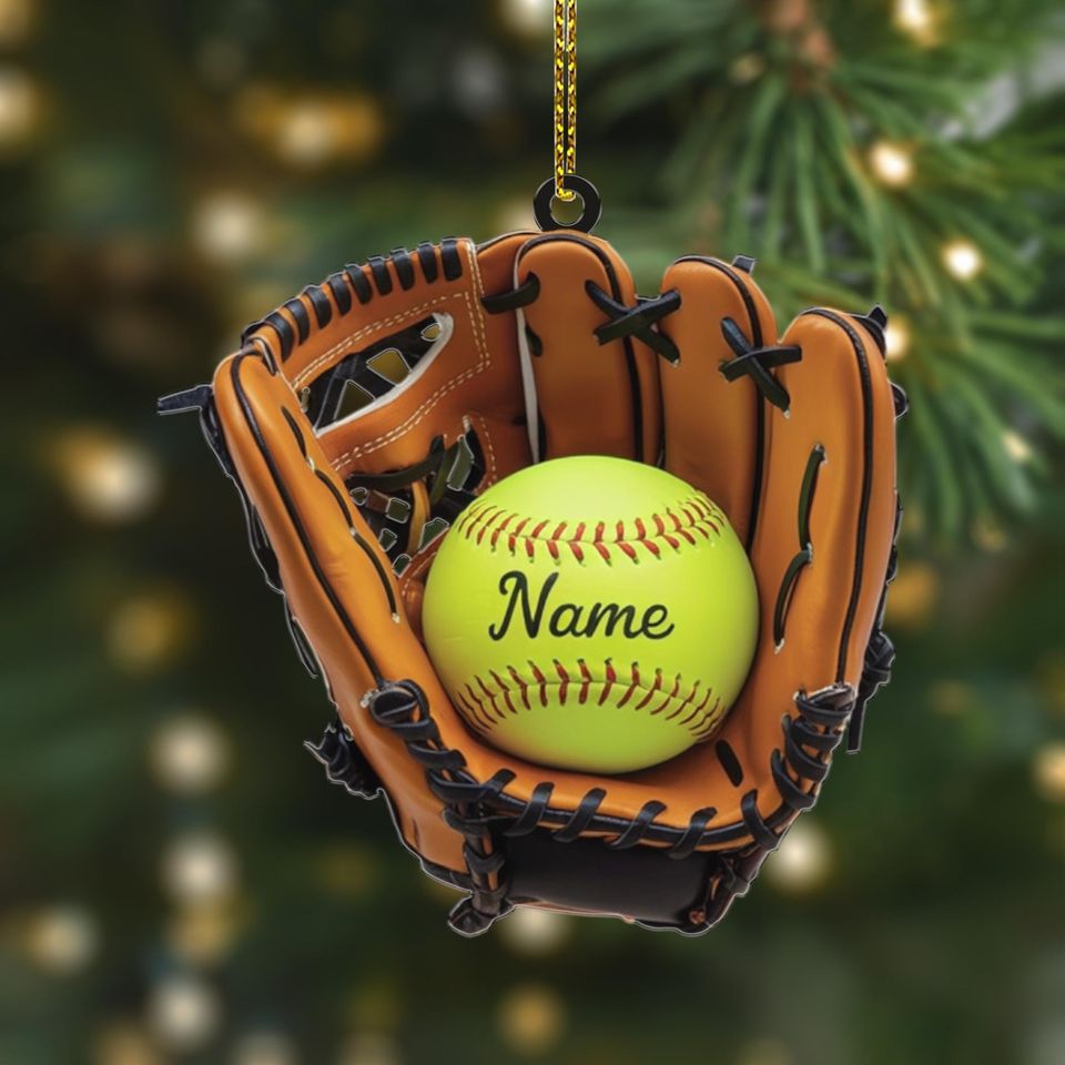 Personalized Baseball Glove Ornament Acrylic | Custom Softball Name Tree Decor | Christmas Gift for Player, Coach, or Sports Fan