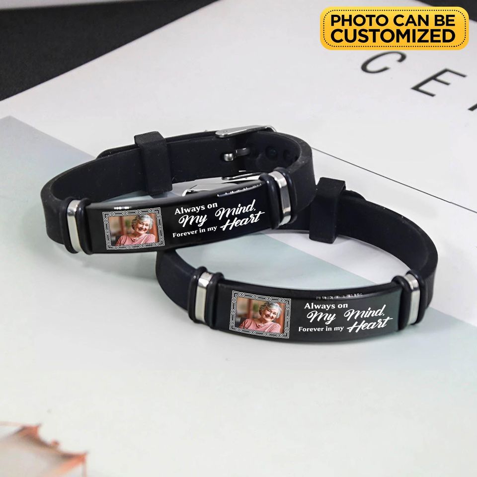 Personalized Photo Memorial Bracelet in Silicone and Steel
