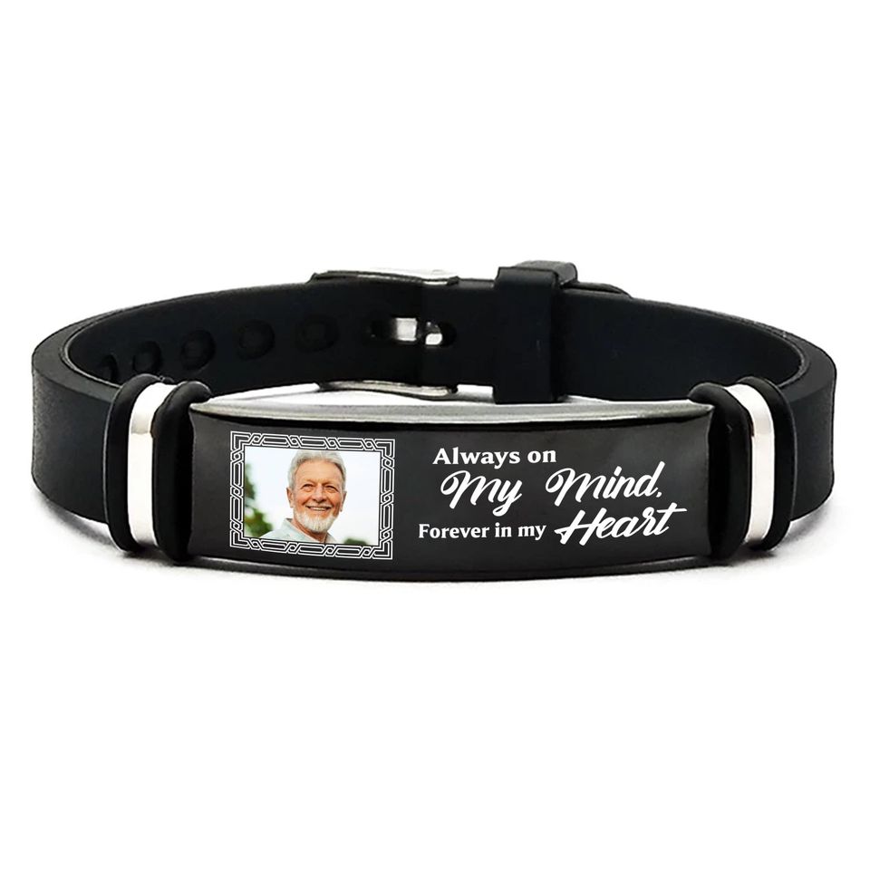 Personalized Photo Memorial Bracelet in Silicone and Steel