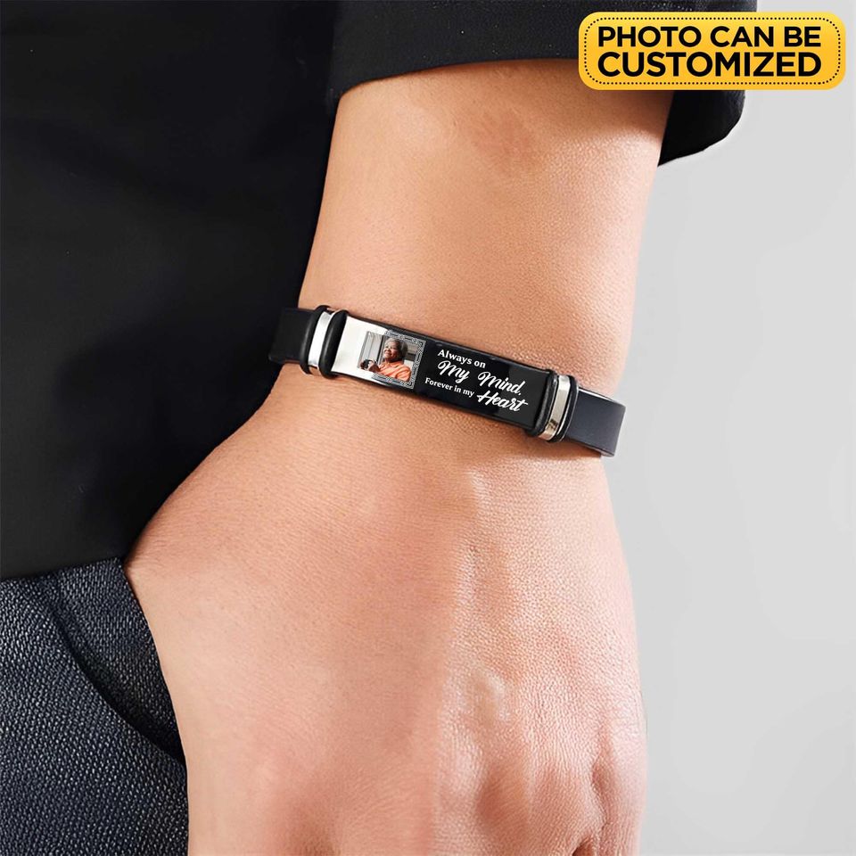 Personalized Photo Memorial Bracelet in Silicone and Steel