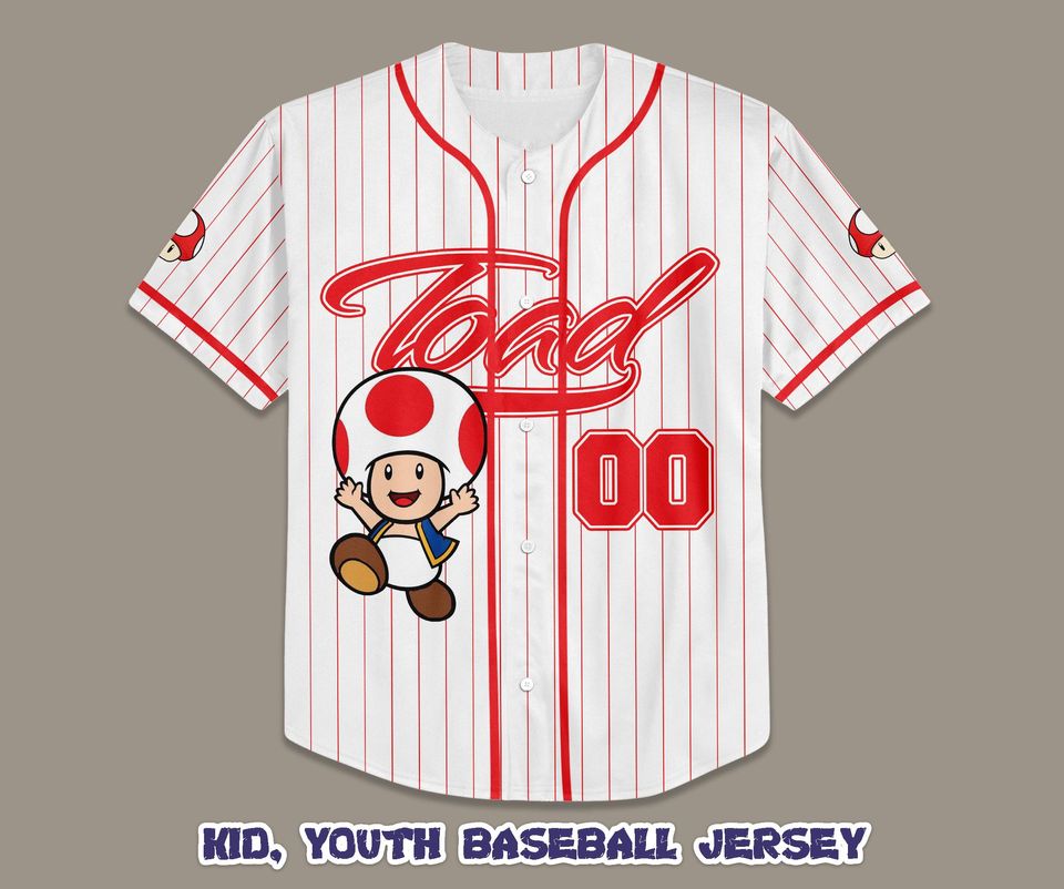 Custom Toad Mushroom Kingdom Super Mario Baseball Jersey, Super Mario Shirt, Personalized Toad Mushroom Jersey, Toad Mushroom Fan Gifts
