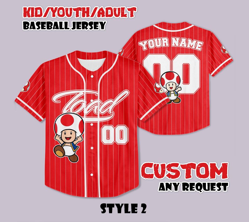 Custom Toad Mushroom Kingdom Super Mario Baseball Jersey, Super Mario Shirt, Personalized Toad Mushroom Jersey, Toad Mushroom Fan Gifts